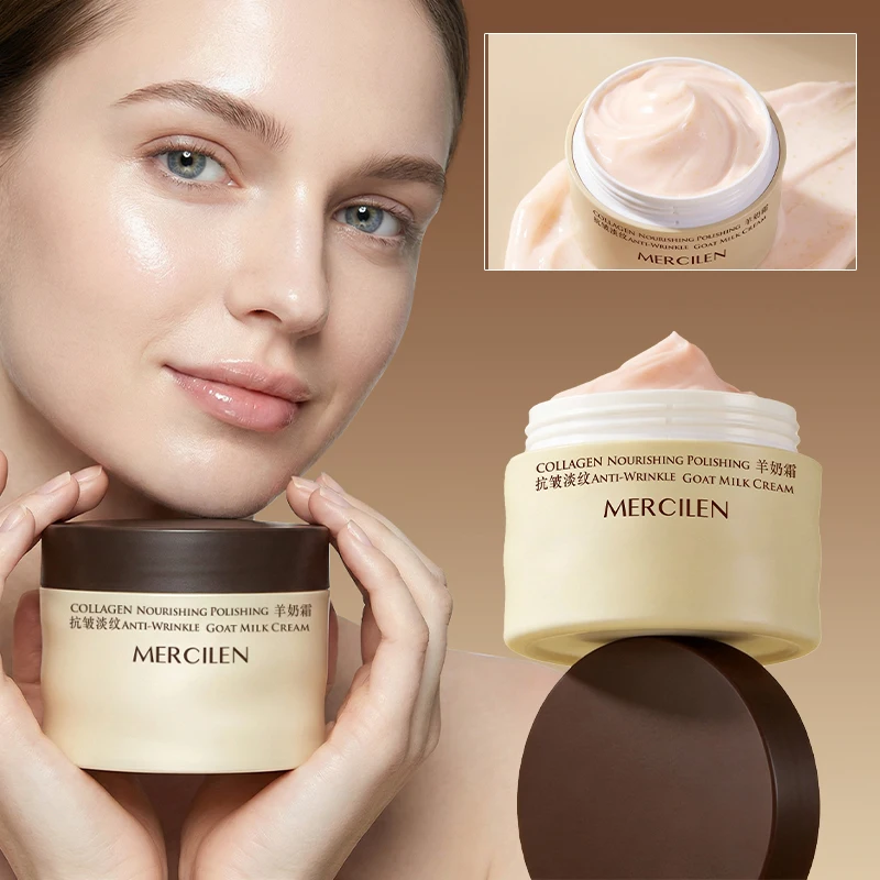 Mercilen Collagen Nourishing Goat Milk Cream 100g, Contains Hyaluronic Acid, Vitamin E, and Plant-Derived Squalane, Which Can Effectively Deeply Moisturize and Hydrate the Skin, Making It Look Younger, Suitable for All Skin Types