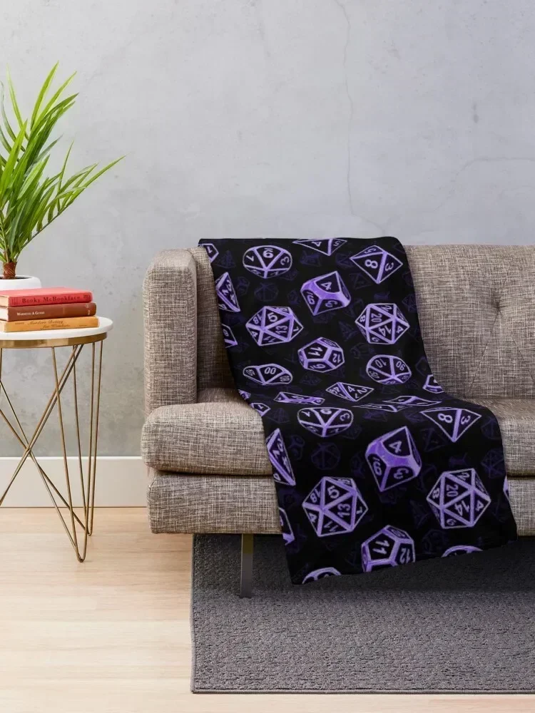 D20 Dice Set Pattern (Purple) Throw Blanket