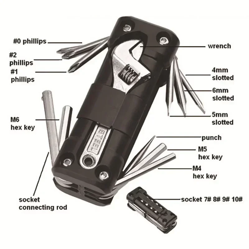 Motorcycle Multifunctional Bicycle Toolkit Multi Tool Set with Tire Repair Tools Screwdriver Chain Suitable for Mountain Bikes