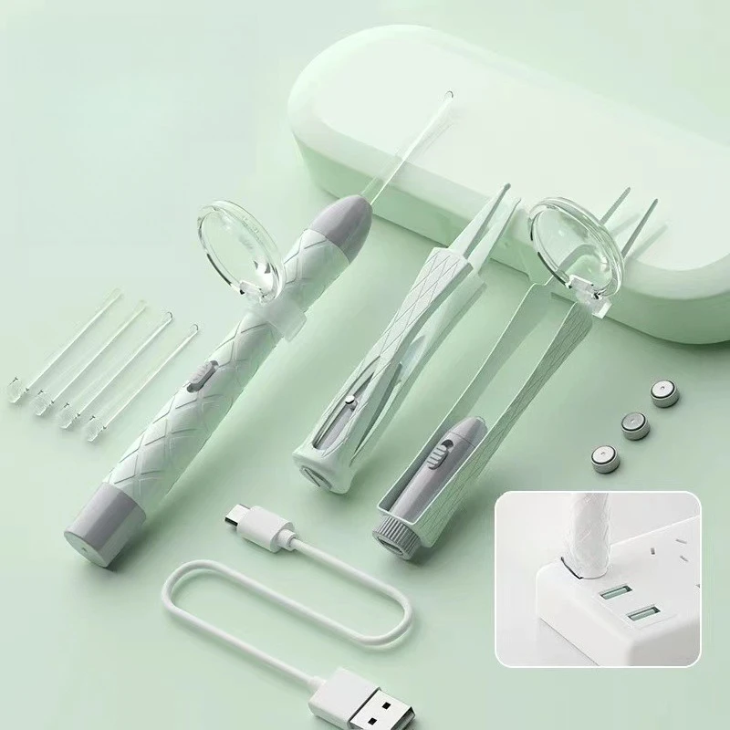 

Набор светящихся ухочисток, инструмент для чистки ушей, светящаяся ухочистка с визуальной подсветкой, светящийся пинцет для удаления слизи из носа, ушные пинцеты