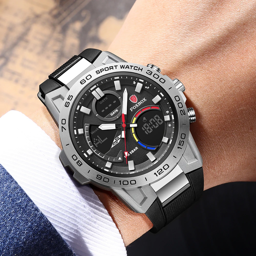 LIGE Top Luxury Dual Display Men Watch Sports Military Watches 50M Waterproof Quartz Wristwatch for Men Clock Relogios Masculino