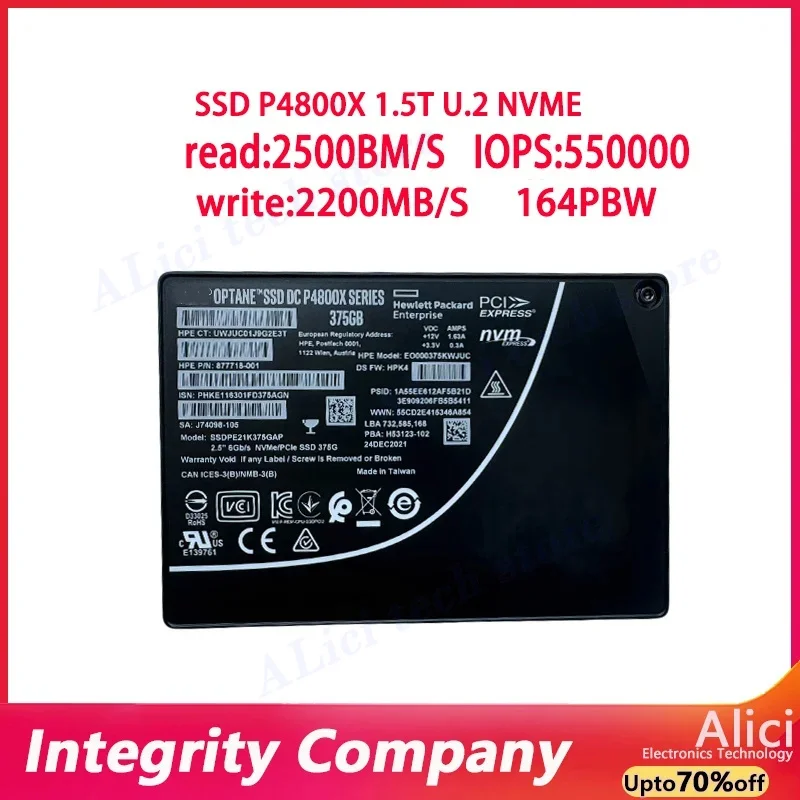 Original ssd P4800X 375GB 750GB P4801X 100G U.2 Enterprise Solid State Drive Service SSD 2.5'''' U.2 NVME PCIE SSD