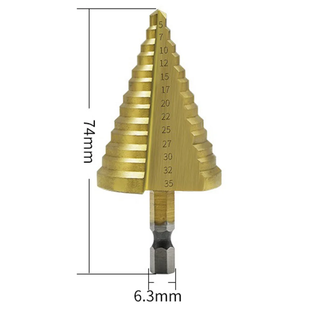 1pc 5-35mm HSS Titanium Core Step Drill High Speed Steel Spiral Grooved Drill Wood Hole Cutter Step Cone Drill Power Tools