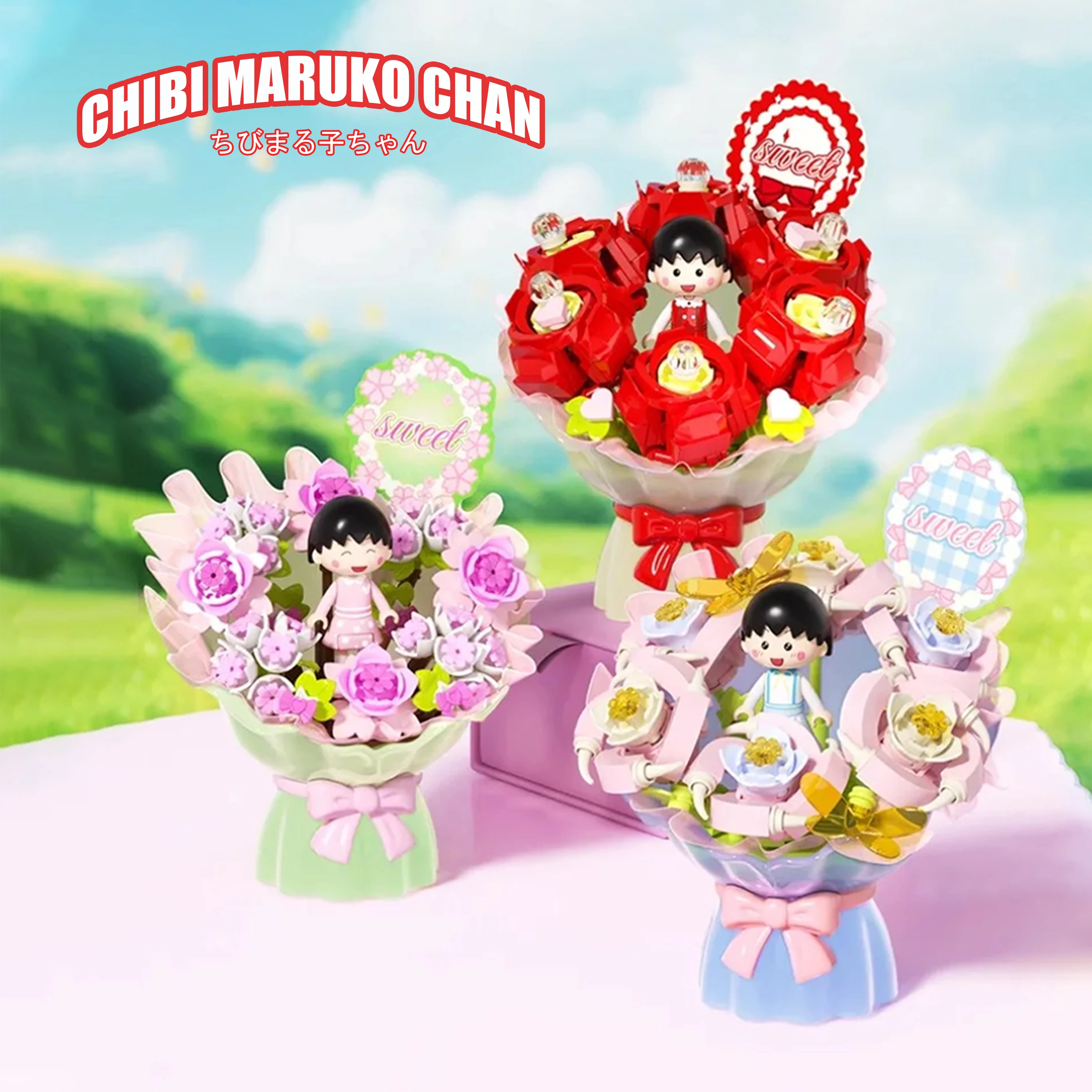

Chibi Maruko-chan Cherry Blossom Bouquet Building Blocks Ornament Valentine’s Day Gift for Girls Kids Christmas Present