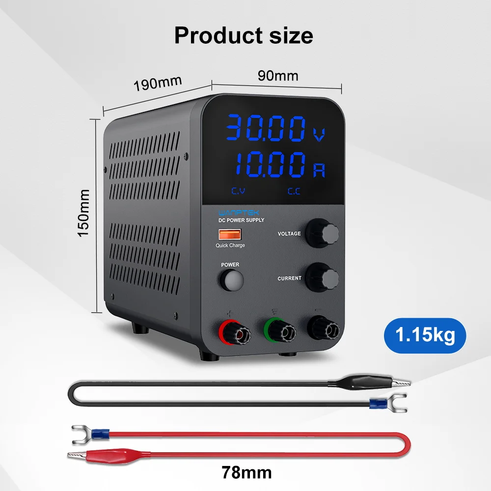 Wanptek Laboratory Power Supplies, Miniature Power Supplies, Voltage Regulators, 30V, 10A, DC Adjustable Digital Display