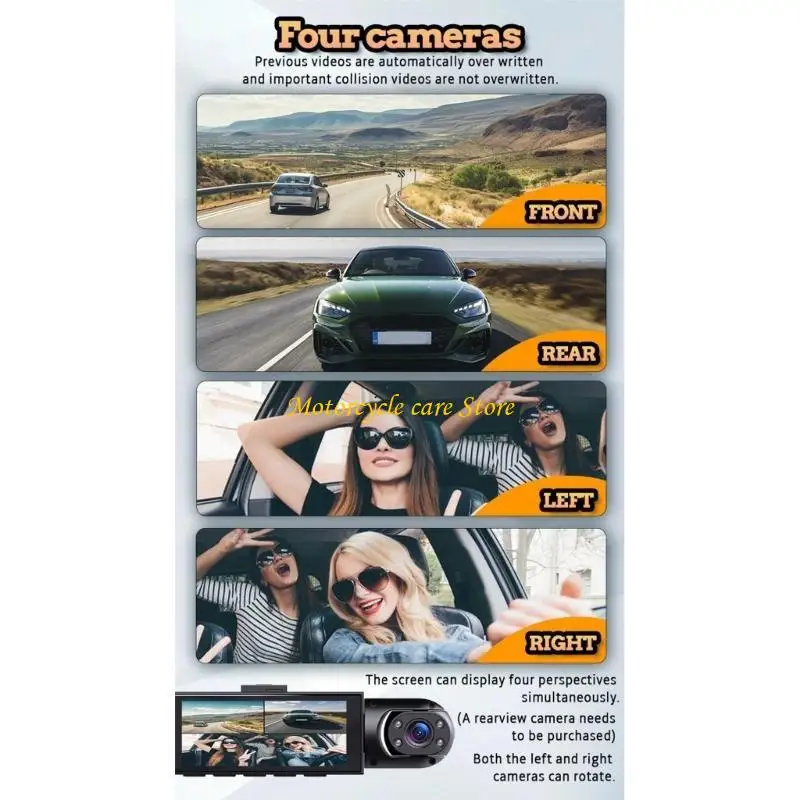 U75F 360 Degree Car Dashcam 1080P 4 Camera System IR Night View for Taxi Fleet Use