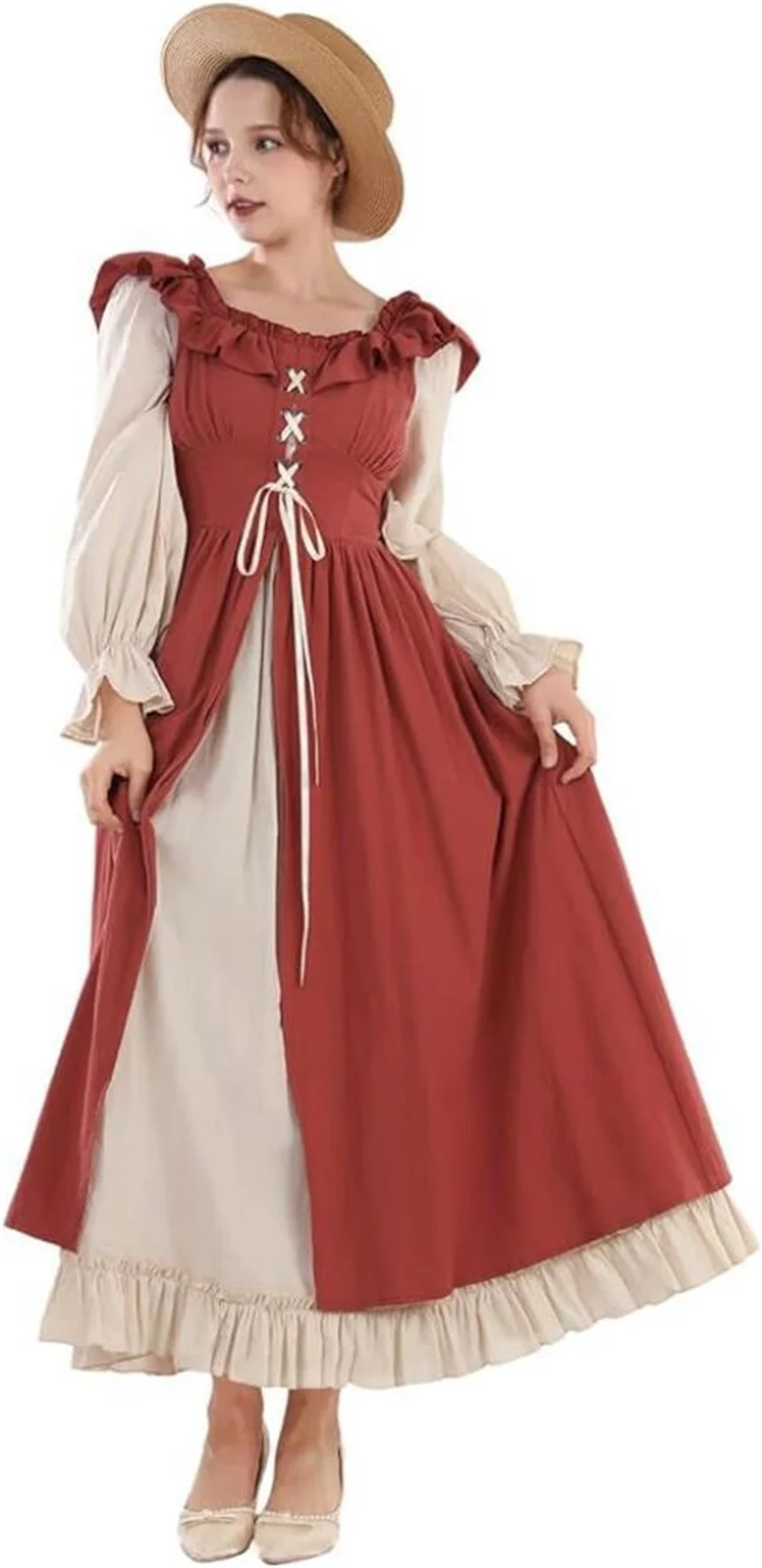 

Women's V-neck Gilt Printed Longr Dess Women 2025 Summer High Waisted Skirt Light Luxury Medieval Renaissance Period Fairy Dres