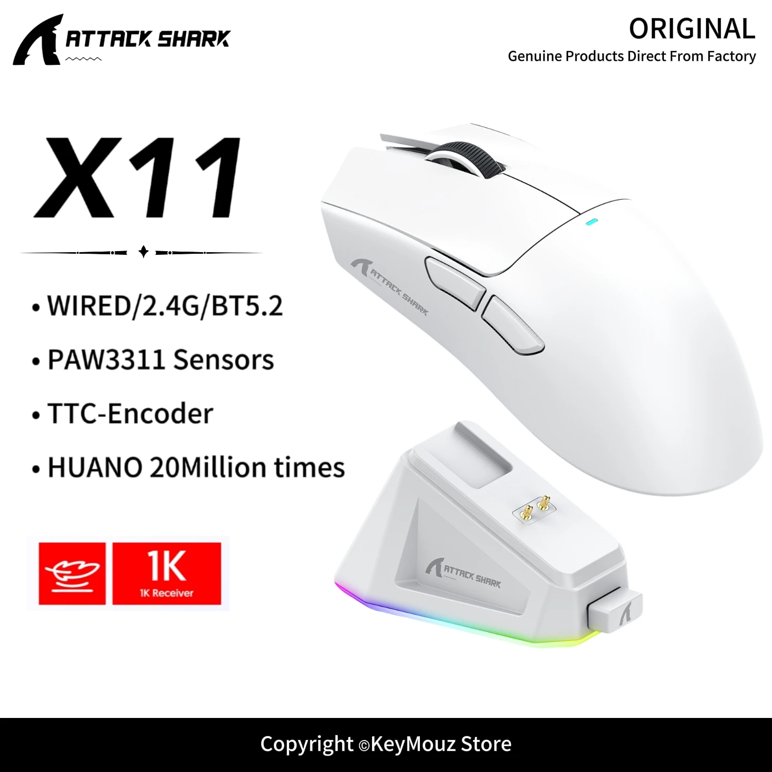 ATTACK SHARK X11 Bluetooth Gaming Mouse PAW3311 Sensor 22000 DPI Lightweight 65H Battery Macro Drivers