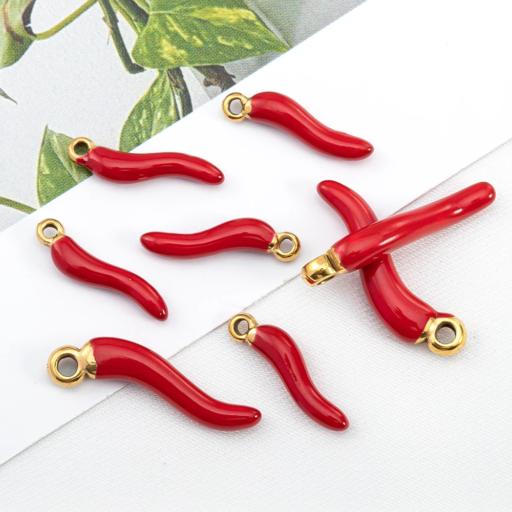 New 5pcs Stainless Steel Small Pepper Pendant Compact and Lovely Charm for DIY Women Jewelry Making Necklace Earring Supplies