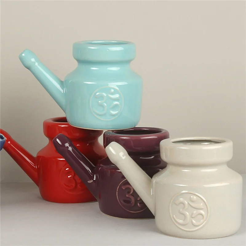 T27C 350Ml Ceramic Neti Pot Nose Cleaning Pot Durable Leakproof Spout Pot for Nasal Rinsing Nose Washing Men Women, White