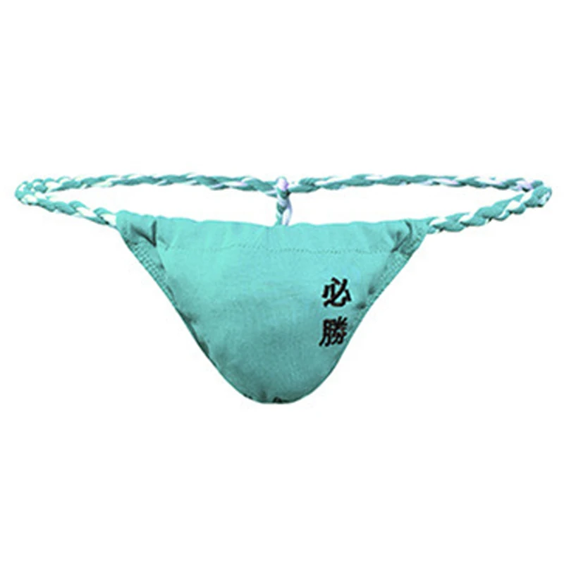 Green/Light Blue/Blue/Stripe M~2XL Men Sexy Inmitate Underwear Thong Low Waist Bulge Pouch Embroidery Appeal Sexy Breathable