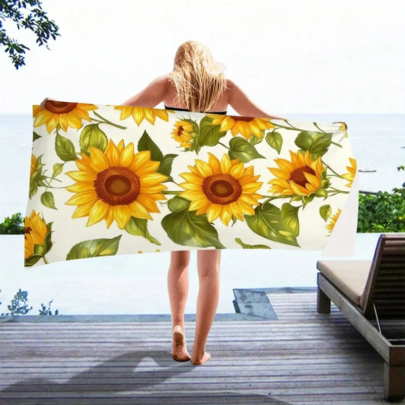 Newest Beach Towel Bright Sunflower Green Leaf Print Quick Dry Microfiber Beach Towel Summer Pool Bath Towel