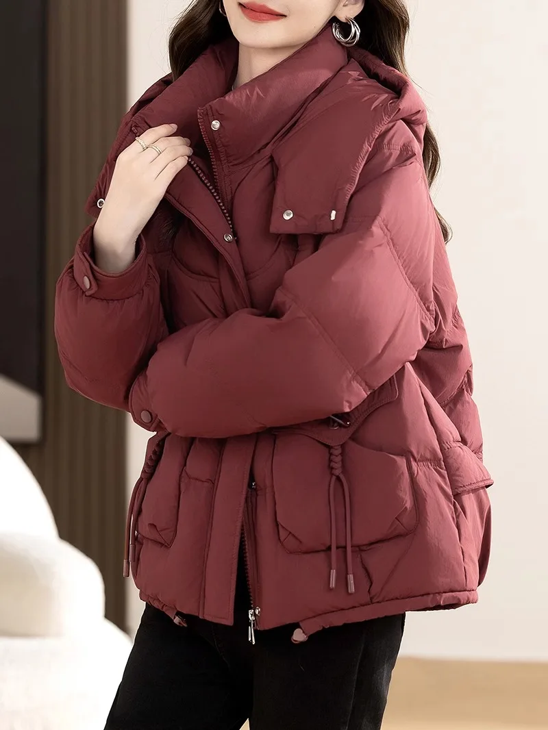 

Women's down Cotton Jaet ort Loose Fit Thiened Winter New Sle Faionable Hooded Coat Korean Version 2025 Winter