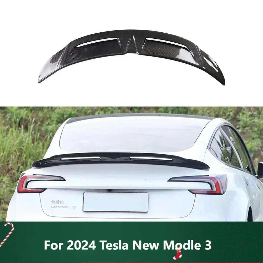 

New！Highland Rear Trunk Sports style Spoiler Tail Wing Bright Carbon fiber material and Black Accessories For 2024 Tesla New Mod