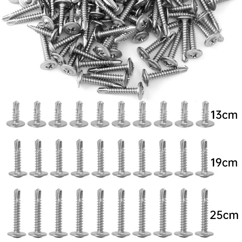 200/20 pz Viti autofilettanti Vite autoperforante Phillips a testa piatta grande in acciaio inossidabile per kit di assortimento di lamiera di legno