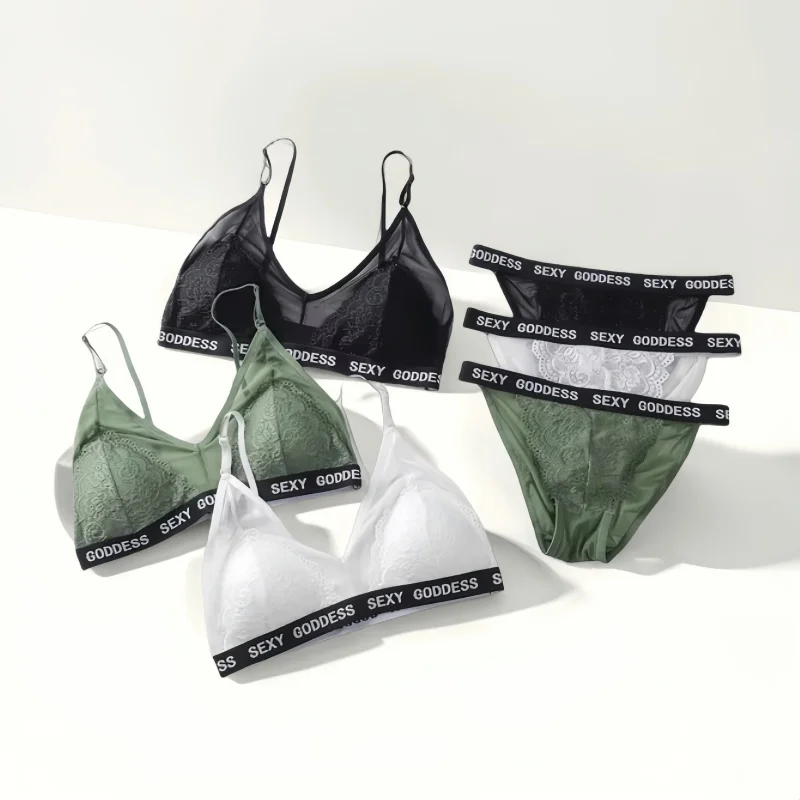 Floral Lace Bralette Women\'s Lace Bra Set Low Waist Thong Pantys Underwear Sexy Bra and Panties Female Embroidery Lingerie Set