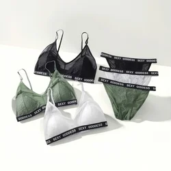 Floral Lace Bralette Women's Lace Bra Set Low Waist Thong Pantys Underwear Sexy Bra and Panties Female Embroidery Lingerie Set