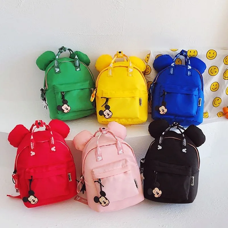 Disney Brand Children Small Backpack Boys Outdoor Bags Light Breathable Waterproof Nylon Bags Mickey Shape Solid Color Bags Kids