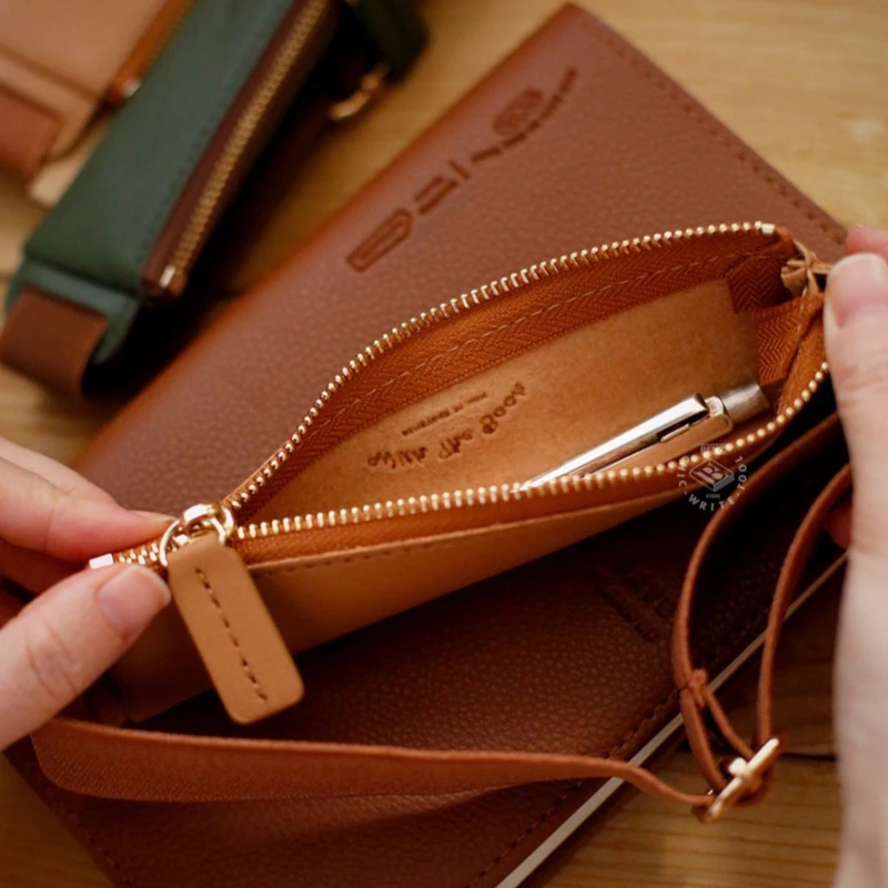 Picture 4: Portable PU Leather Zipper Pen Pouch Adjustable Elastic Book Strap Pen Holder Notebook Accessory Stationery Storage Bag