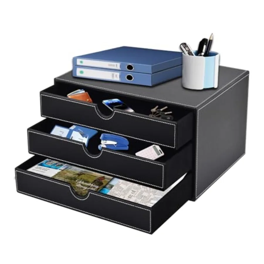 

Настольный органайзер из искусственной кожи с 3 ящиками, для документов А4, для офиса, для хранения украшений/квитанций/бумаг