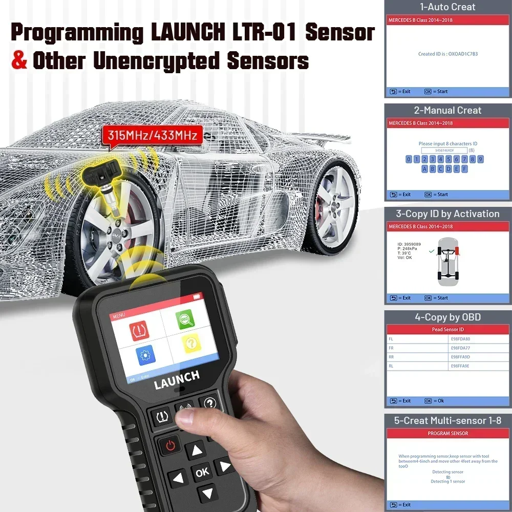 Lancering X431 CRT5011E TPMS Relearn Tool Bandscanner 315/433MHz Ondersteuning Lezen/Activeren/Programmeren/Opnieuw leren/Reset/Sleutelhanger Test