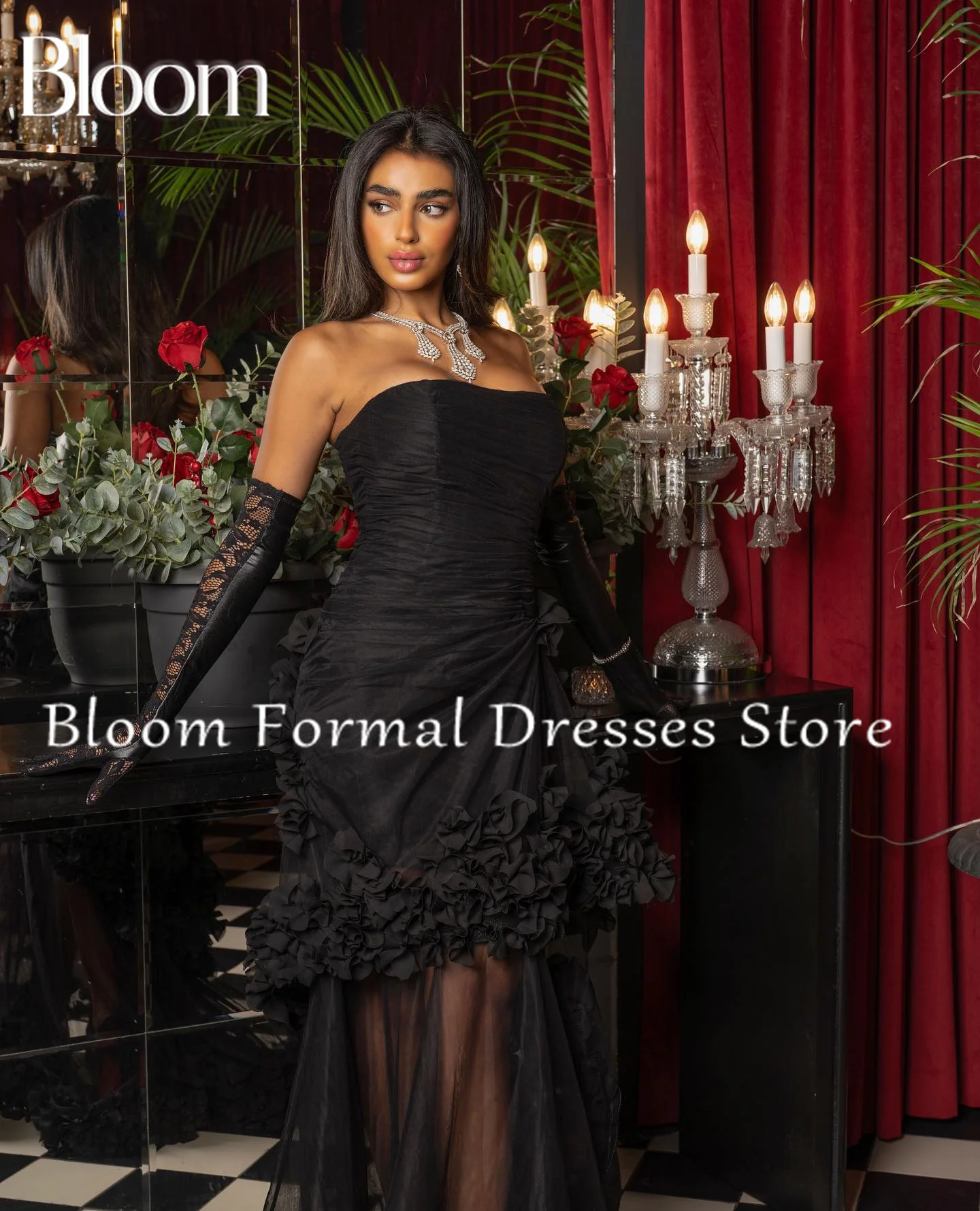 Floración de manga desmontable para mujer, cuello Barco, cremallera trasera, flores 3D, encaje hasta el suelo, Color sólido, vestidos de noche elegantes para fiesta