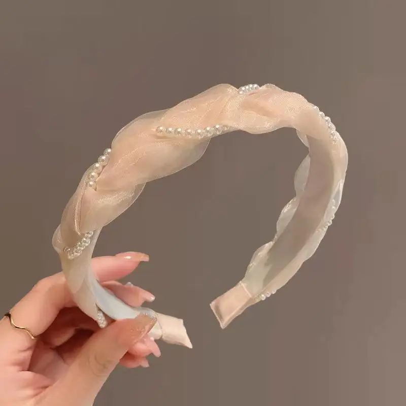 

Elegant Lace Hairband with Net Pearls for Women Wide Hair Clip for Face Washing Special Hair Accessories for Hair Bundling