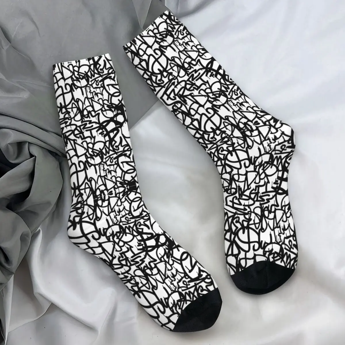 Black And White Comics Graffiti Stockings Women Men Socks Medium Soft Casual Socks Spring Outdoor Sports Anti Skid Graphic Socks