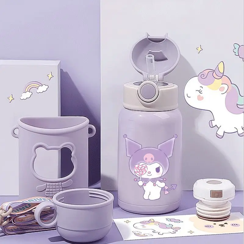 

New Kawaii Sanrio Series Anime Kuromi Cartoon Cute Child Water Cup with Straw Student Go To School 316 Levels Thermos Cup Kettle