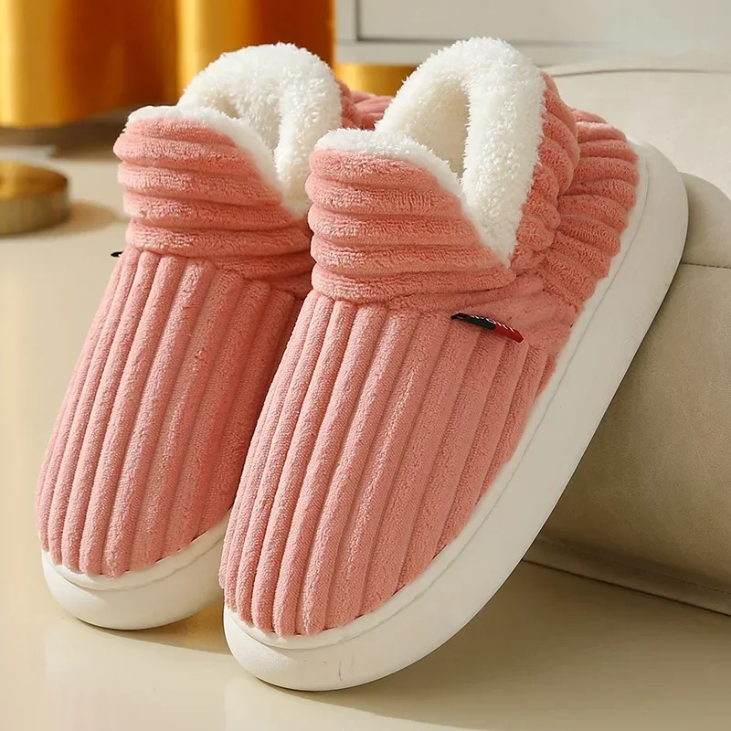 ฤดูหนาวคู่รองเท้าแตะผ้าฝ้ายรองเท้าแตะ Plush สุภาพสตรีลื่น Soft WARM Flip Flops ผู้ชายรองเท้าสบายๆฤดูหนาวรองเท้าแตะสําหรับชาย