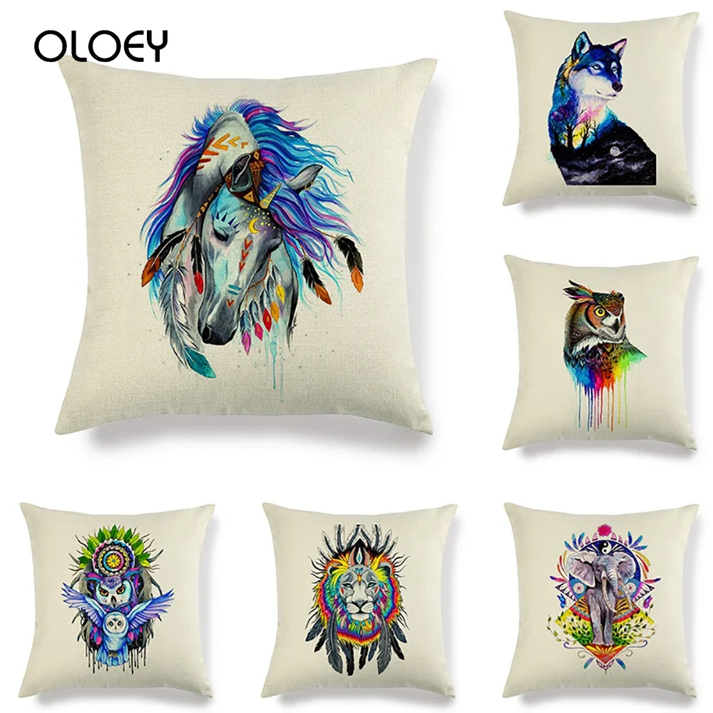 

Animal Head Print Cushion Cover Colorful Linen 45x45cm Bedroom Home Office Hotel Car Decoration Pillowcase Cushion Cover 45x45cm