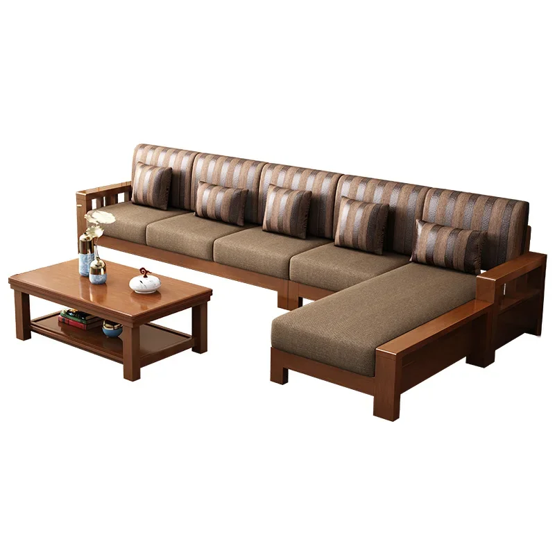 

Small apartment living room furniture modern simple new Chinese solid wood sofa group
