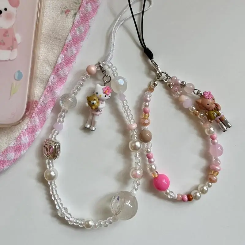 

Sanrio черная кожа Hello Kitty Kawaii длинный брелок для телефона цепочка для телефона милый мультяшный кулон с камерой Ccd креативные декоративные подарки