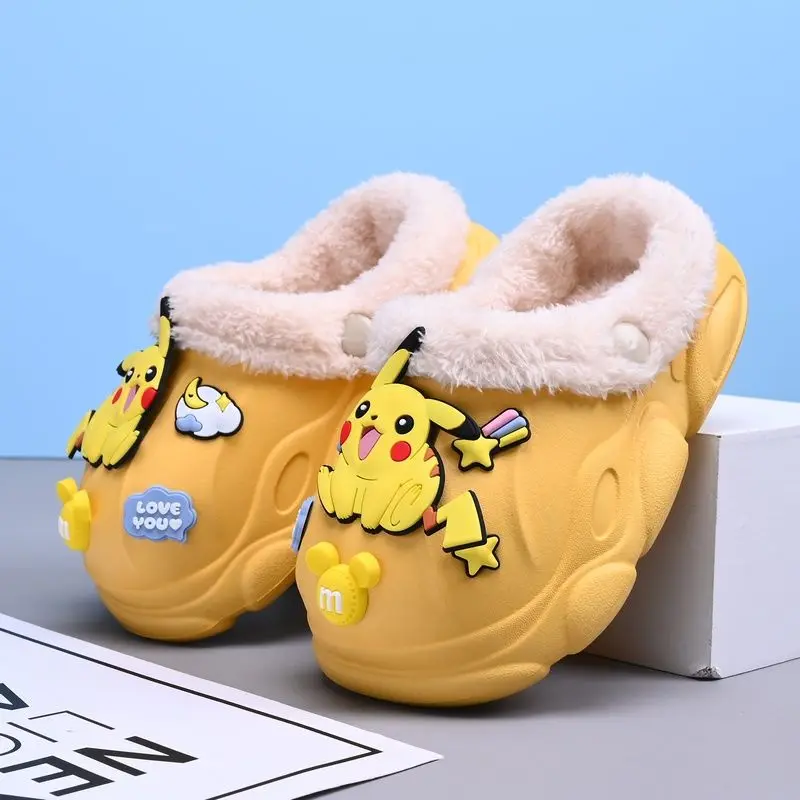 Pikachu Children's Cotton Slippers Fall and Winter Boys Home Slippers 2024 New Non-slip Soft Bottom Padded Warm Baby Slippers