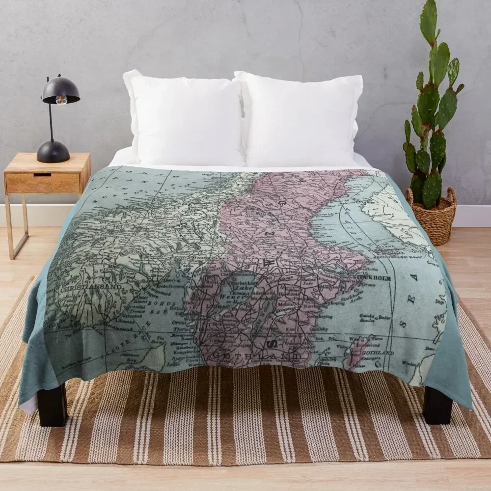 

Norway and Sweden, vintage map Throw Blanket Stuffeds Designers warm winter Blankets