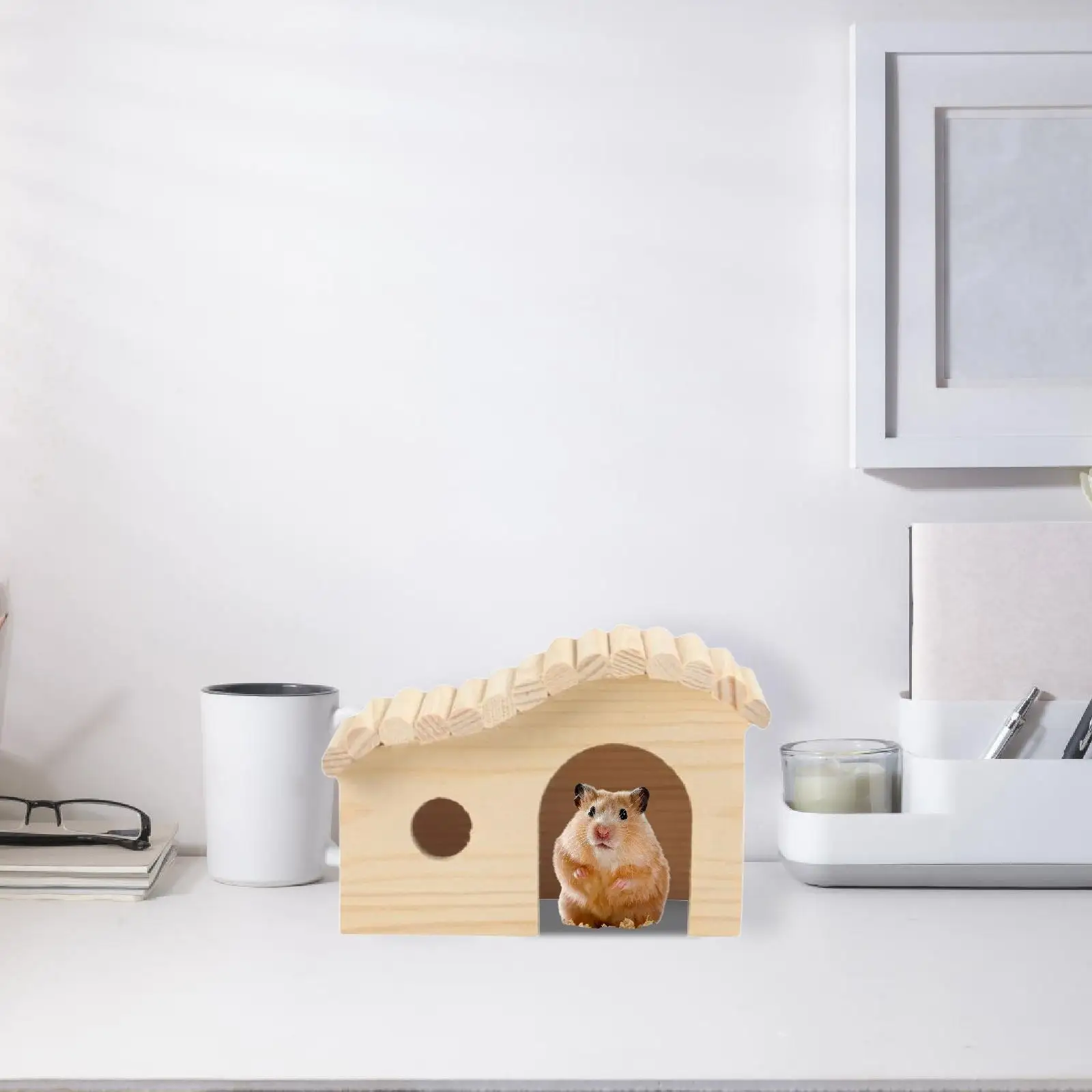 ไม้หนูแฮมสเตอร์ Hideout สัตว์เล็ก Habitat Hut CAGE ของเล่น Nest Shelter หนูแฮมสเตอร์ Habitats ตกแต่งสําหรับหนู Dwarf หนูแฮมสเตอร์ Gerbils