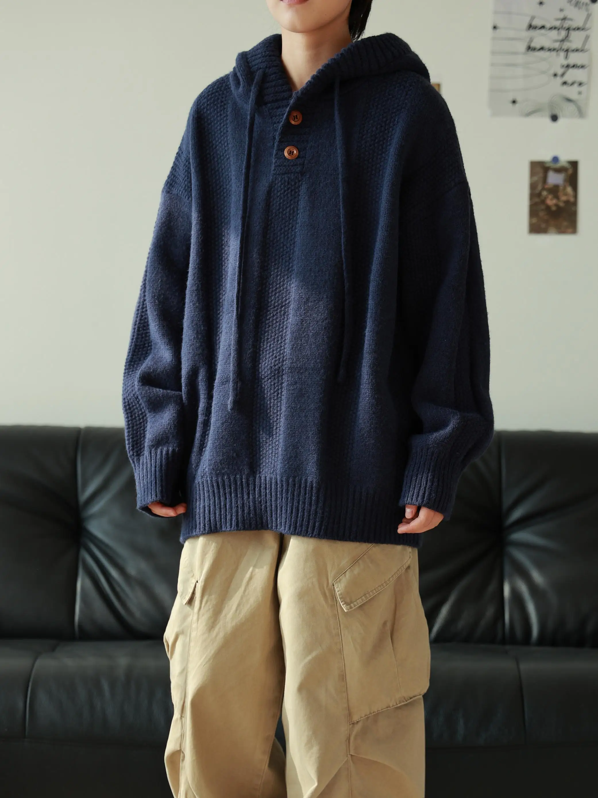 

Мужская свободная толстовка-худи из трикотажа в японском ретро-стиле для осени и зимы, повседневная, в стиле оверсайз, для пар, молодежный дизайн Vitali