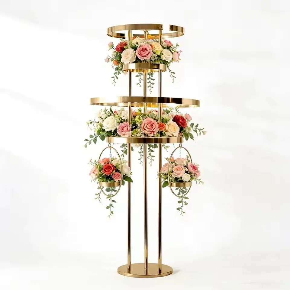 2/4/6 Stück 46 Zoll hohe, vergoldete Hochzeitsblumenständer, Tischdekoration für den Haupttisch, für Brautpartys und Bankettdekorationen – Detail 8