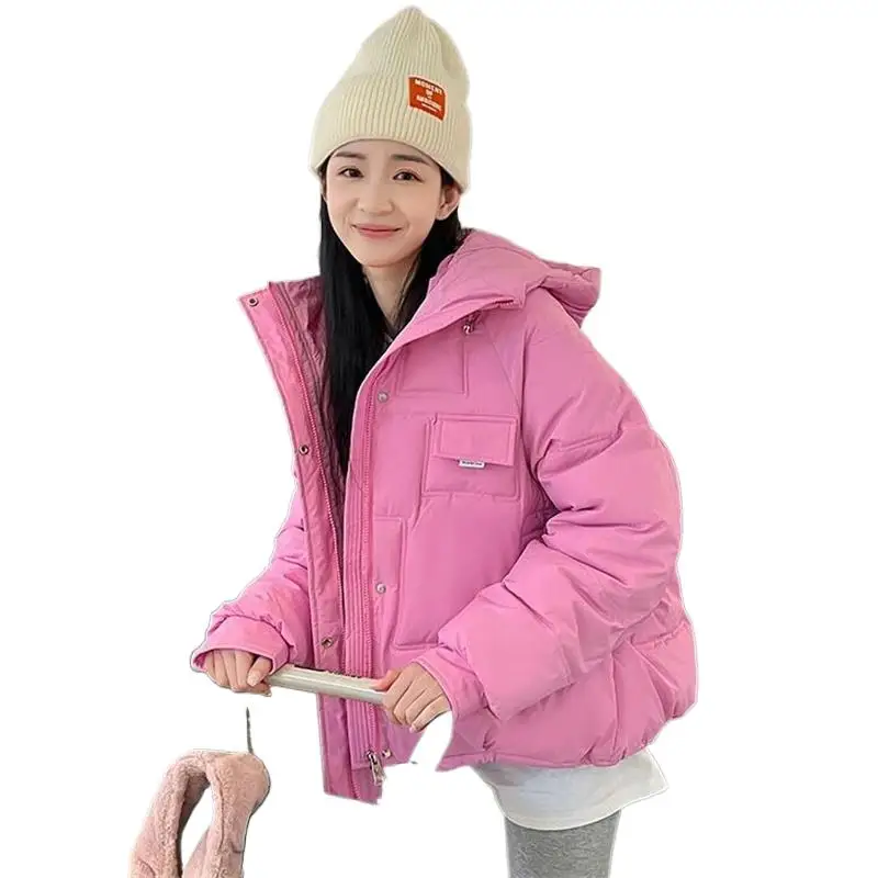 Manteau en duvet de coton à capuche pour femme, veste courte, parkas coupe-vent épaissi, ourlet de proximité, cordon de serrage élégant, document bonbon sucré, hiver chaud, 2024