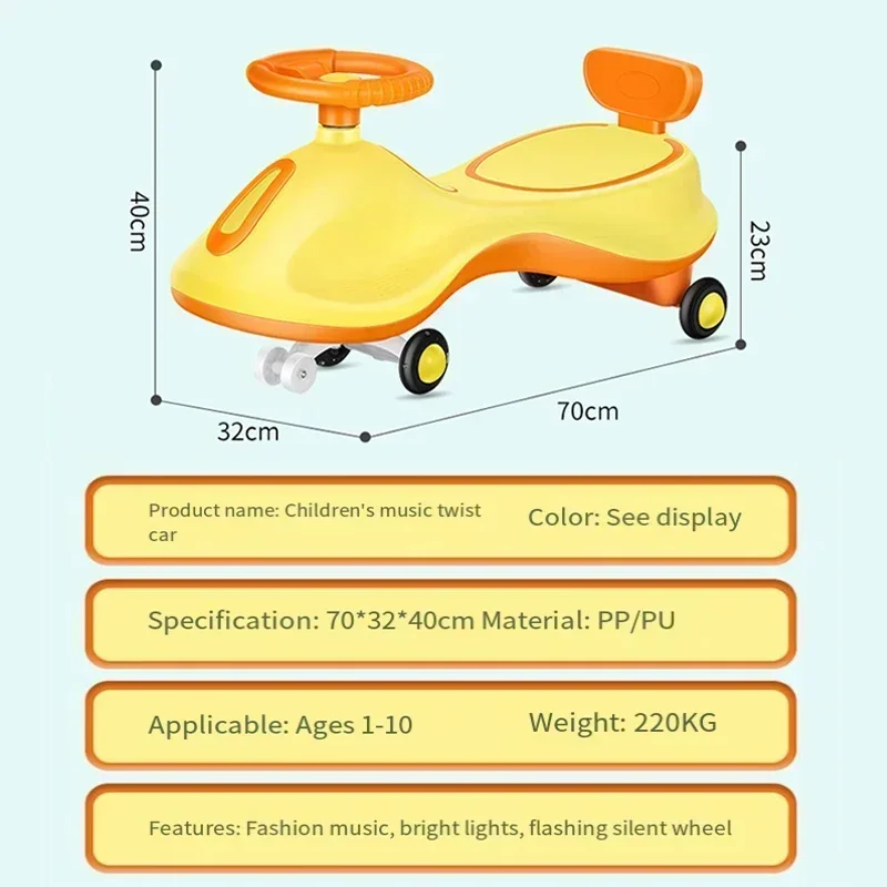 Carro twister para crianças, carro de equilíbrio de balanço para bebês de 1 a 10 anos, carro ioiô, anti-rolamento, roda silenciosa, luz musical