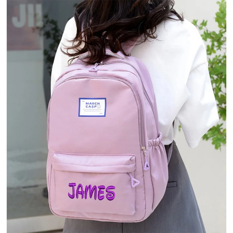 Mochila nome personalizado para mulheres e homens, Mochila simples e casual para estudantes do ensino médio, grande capacidade