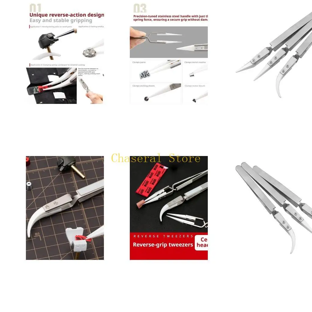 E7CE Reverse-Action Hobby Jewelry Tweezers for Model Small Part Alignment and Grip
