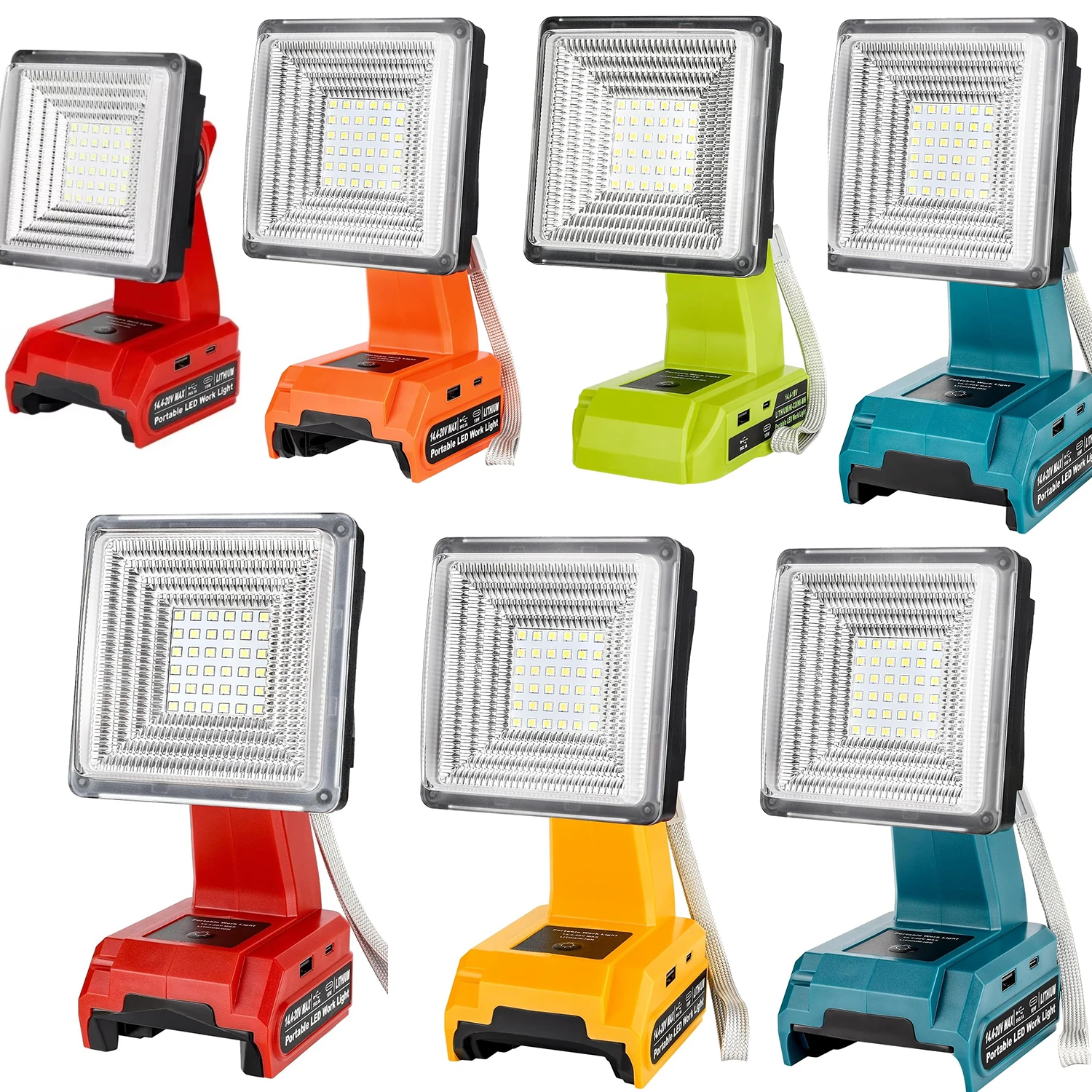 Portable Outdoor Light LED Cordless Work Light for Craftsman/Makita/Milwaukee/Dewalt/Bosch/Black&Decker/Ryobi with dual USB
