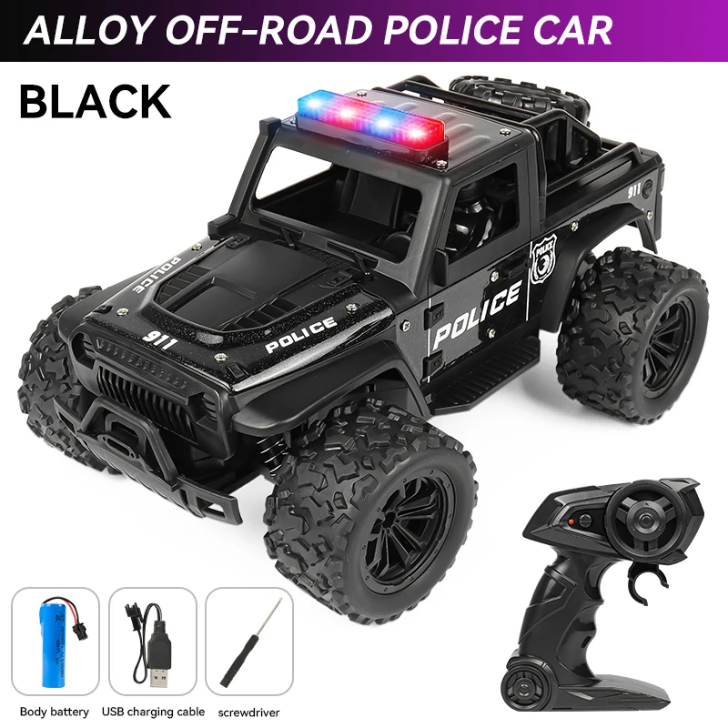 1:16 Hoge snelheid off-road legering RC auto's Politie Truck Jeep met muziekgeluid en LED-verlichting 2.4G Afstandsbediening Auto's Buitenspeelgoed