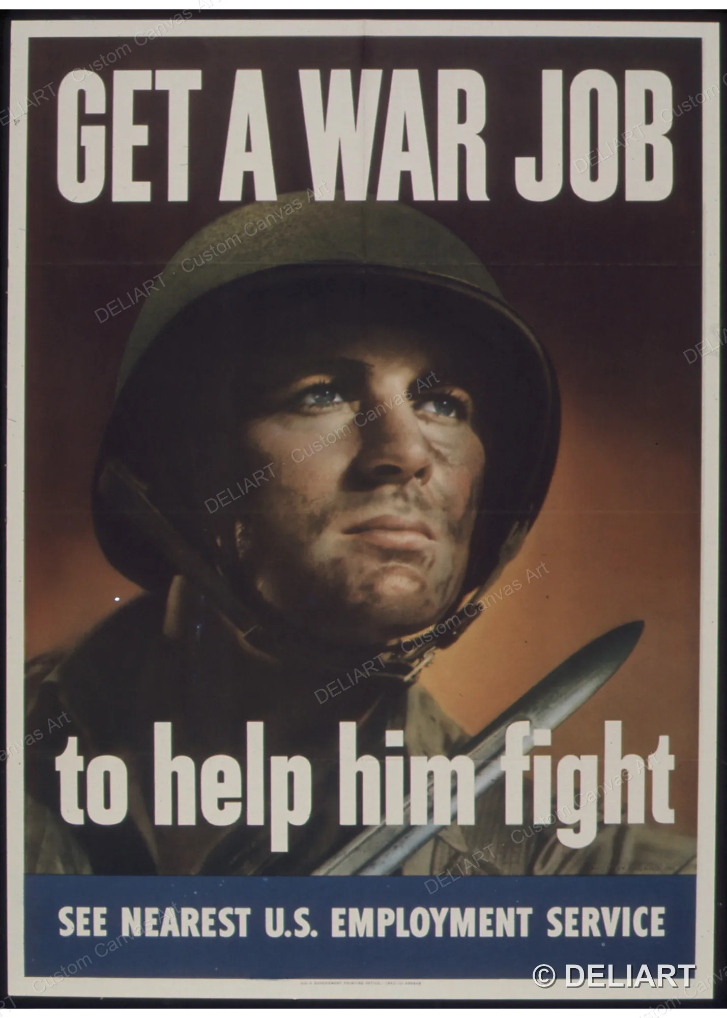 Get a War Job to Help Him Fight Vintage WWII Propaganda Canvas Wall Art Poster Print Retro Home Decor Unframed
