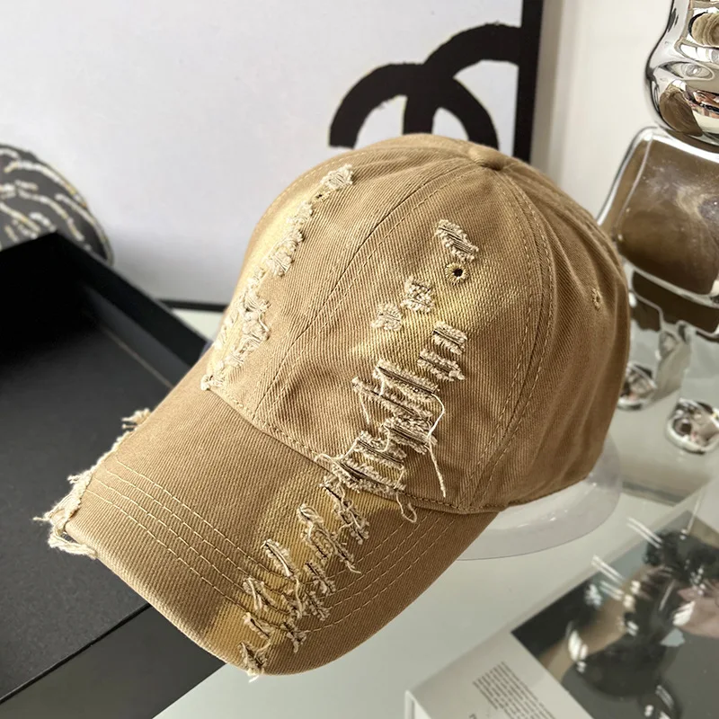 Ripped Gradual Layer Color Characteristic Peaked Cap Women's Retro Easy Matching Face-Looking Small Baseball Cap Men's and Women