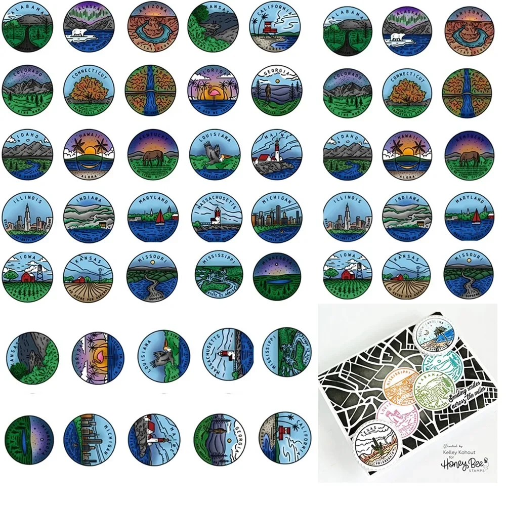 【50 States Circles - Stamp Set Part-2】seaside Stamps Scrapbook DiaryDecoration Embossing Template DIY Greeting Card Handmad