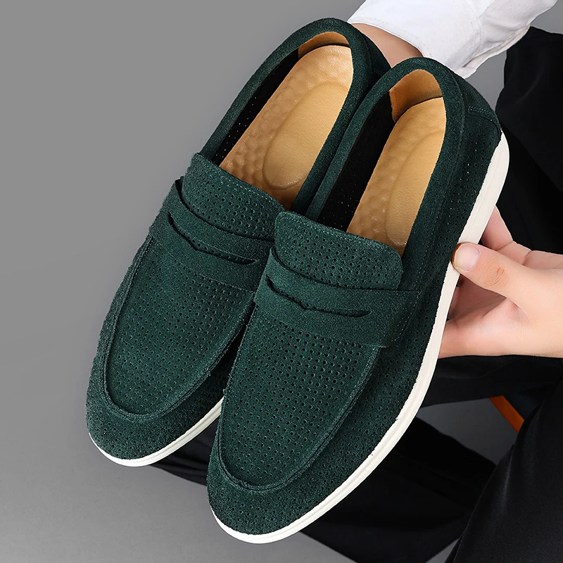 

Мужские лоферы из искусственной замши на плоской подошве, удобная дышащая повседневная деловая повседневная мужская обувь, размер 38-46