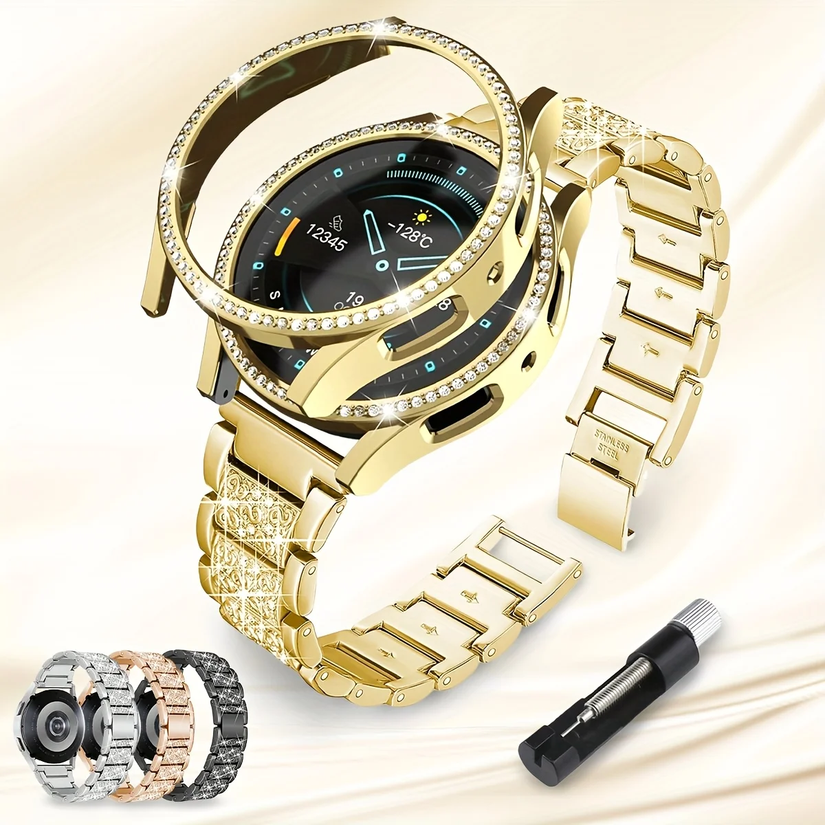 Metal Strap+Case for Samsung Galaxy Watch4 5 6 7 40mm 44mm Band Woman Stainless Steel Diamond Bracelet & Cover Bumper Accessorie