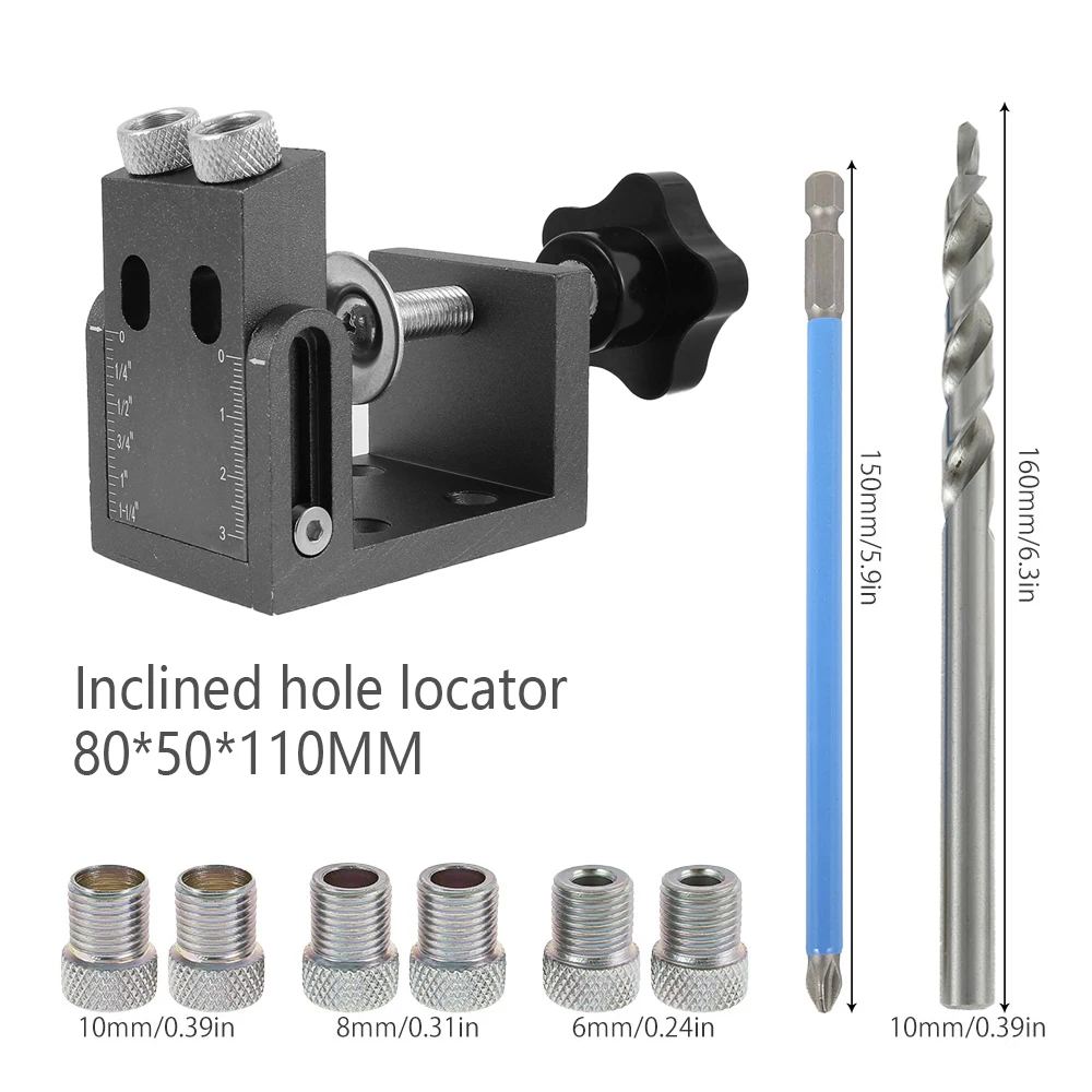 Imagem -04 - Oblíqua Angle Hole Locator Posicionador Passador Broca Kit Joinery Bolso Buraco Gabarito Kit Carpintaria Bolso Buraco Parafuso Gabarito